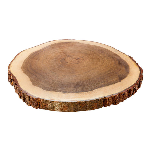 Restaurantware Voga Round Natural Wood Serving Board - Bark Edges - 12" X 12" X 1" - 1 Count Box