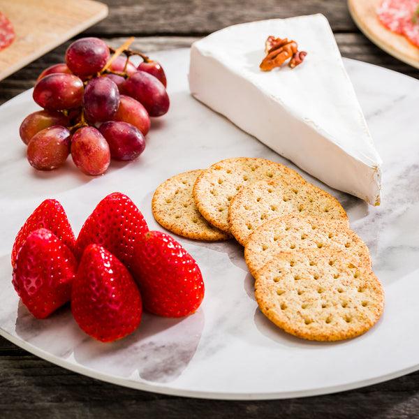 Restaurantware Voga Round White Melamine Serving Platter - Faux Marble - 13" X 13" X 1/2" - 1 Count Box