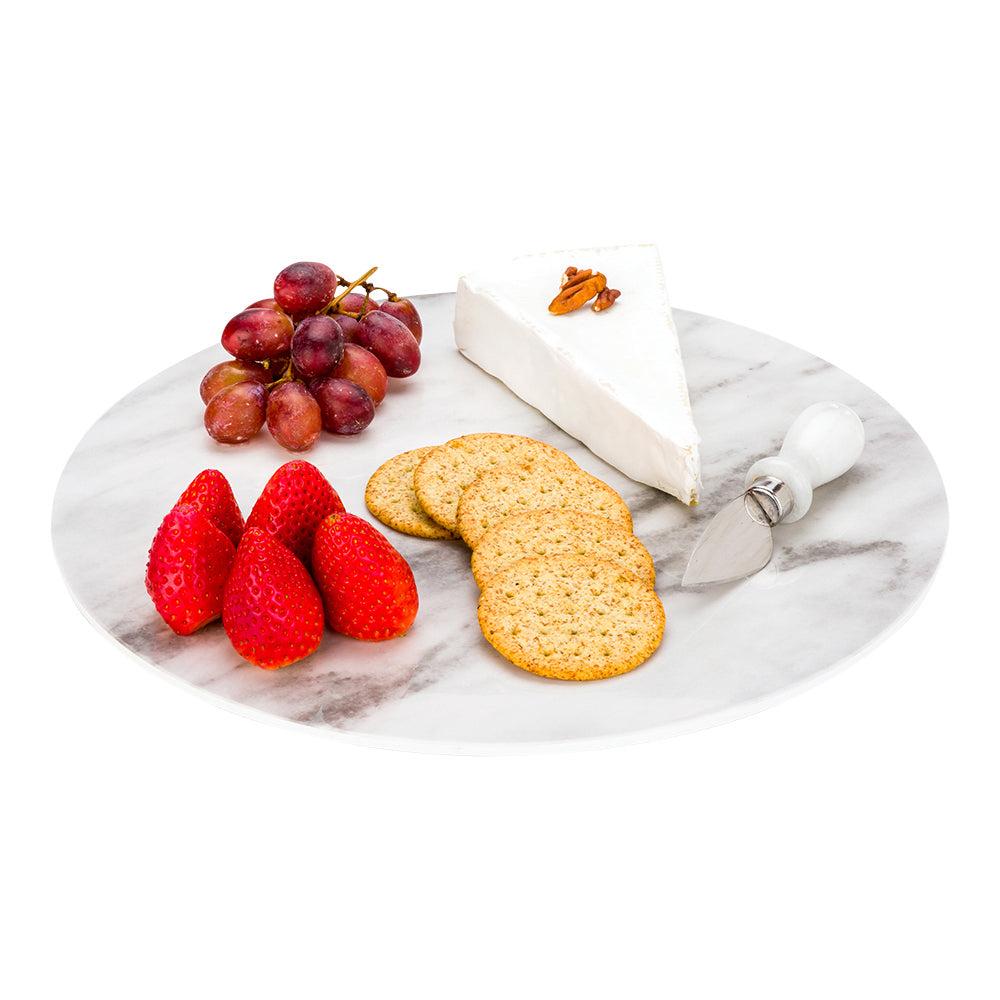 restaurantware Voga Round White Melamine Serving Platter - Faux Marble - 13" x 13" x 1/2" - 1 count box