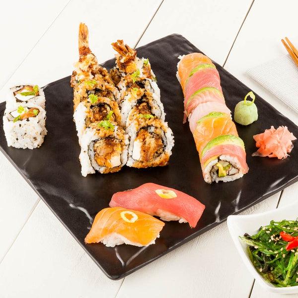 Restaurantware Voga Square Black Melamine Plate - Japonais Slate - 10" X 10" X 3/4" - 4 Count Box