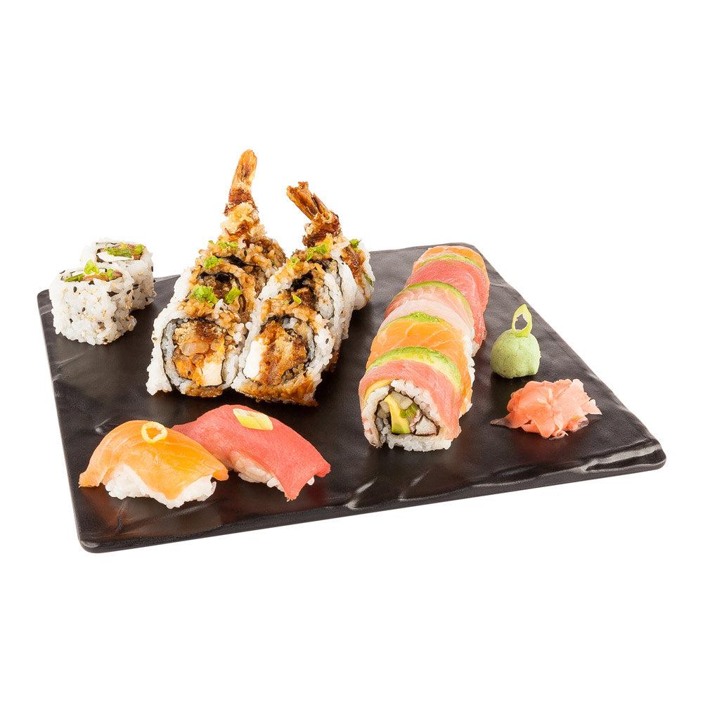 restaurantware Voga Square Black Melamine Plate - Japonais Slate - 10" x 10" x 3/4" - 4 count box