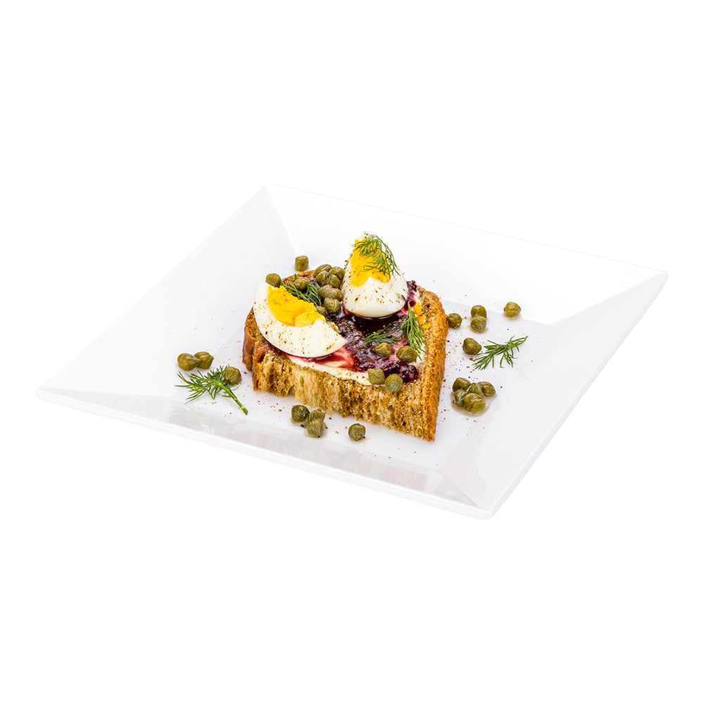 restaurantware Voga Square White Melamine Medium Plate - Classic - 8" x 8" x 1" - 4 count box