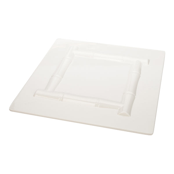 Restaurantware Voga Square White Melamine Plate - Bamboo Trim - 12" X 12" X 1" - 10 Count Box