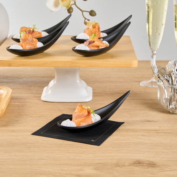 Restaurantware Voga Teardrop Black Melamine Tasting Spoon - Japonais Moderna - 4 1/4" X 1 3/4" X 1 3/4" - 10 Count Box