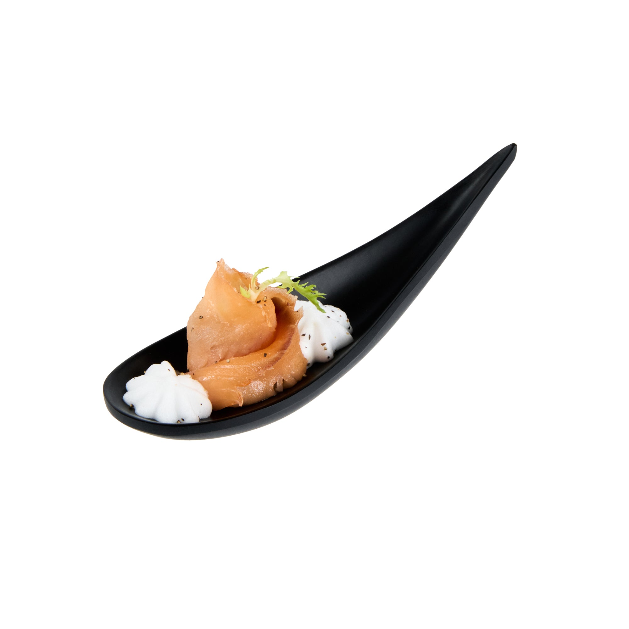 restaurantware Voga Teardrop Black Melamine Tasting Spoon - Japonais Moderna - 4 1/4" x 1 3/4" x 1 3/4" - 10 count box