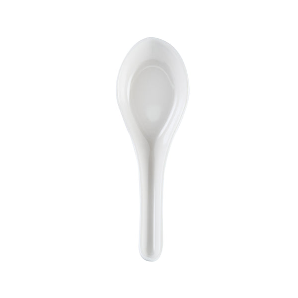 Restaurantware Voga White Melamine Asian Soup Spoon - 4 3/4" X 1 1/2" X 1 1/2" - 10 Count Box