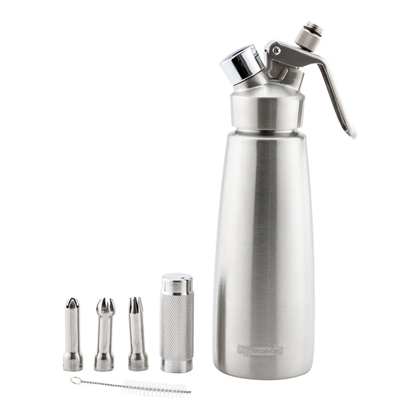 Restaurantware Whip Tek 0.5L Stainless Steel Professional Whipped Cream Dispenser - With 3 Decorator Tips - 1 Count Box