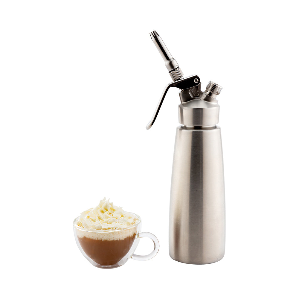 restaurantware Whip Tek 0.5L Stainless Steel Professional Whipped Cream Dispenser - with 3 Decorator Tips - 1 count box