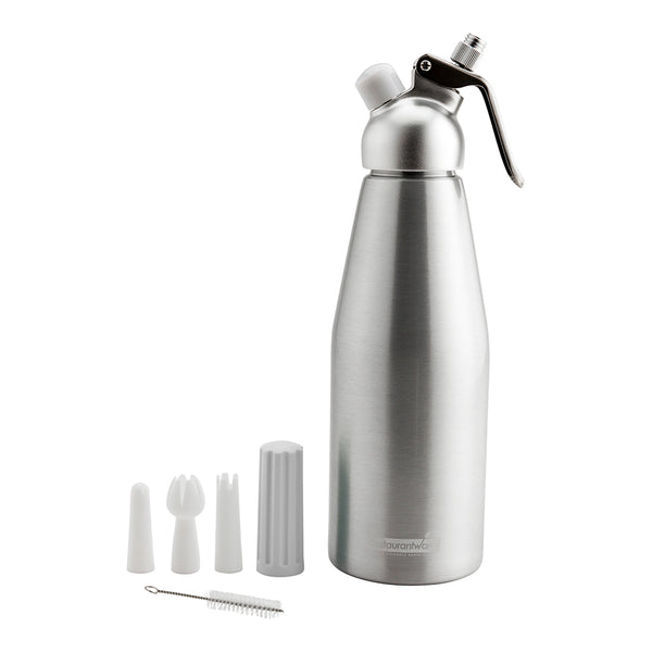 Restaurantware Whip Tek 1L Aluminum Whipped Cream Dispenser - With 3 Plastic Decorator Tips - 1 Count Box