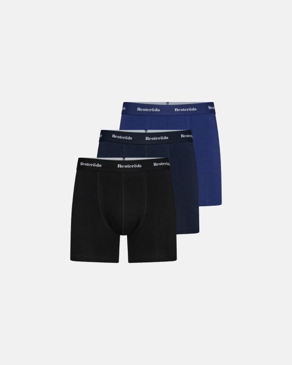 resteröds Boxers 'extra length' 3-pack | Bamboo viscose | Black/navy/blue