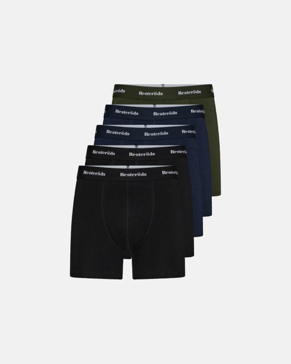 resteröds Boxers 'Kalle' 5-pack | Bamboo viscose | Black/navy/green