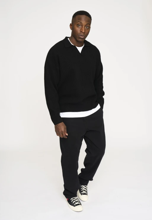 Resteröds Knit Polo "Kane" | Wool | Black