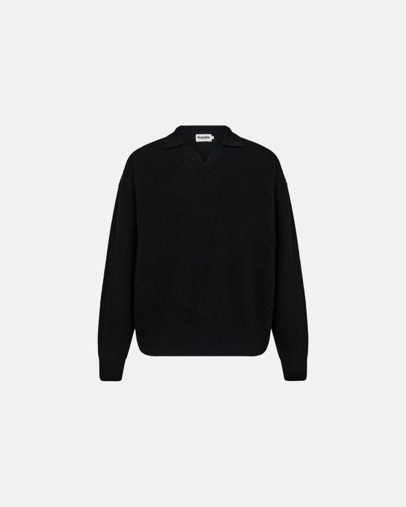 resteröds Knit Polo "Kane" | Wool | Black