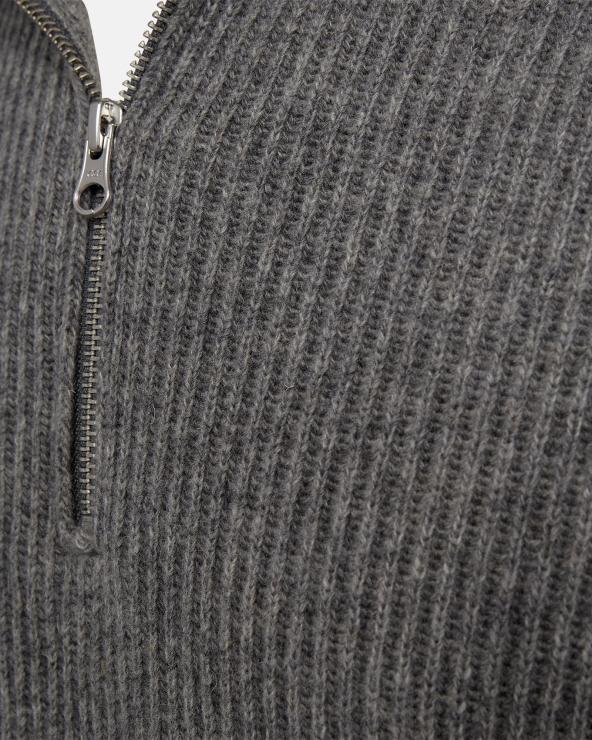 Resteröds Knit Sweater With Zipper 'Liam' | Wool | Grey