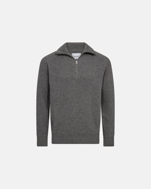 resteröds Knit sweater with zipper 'Liam' | Wool | Grey