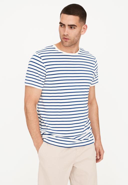 Resteröds R-neck Tee Bamboo | Blue Striped