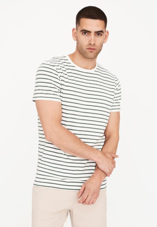 Resteröds R-neck Tee Bamboo | Green Striped