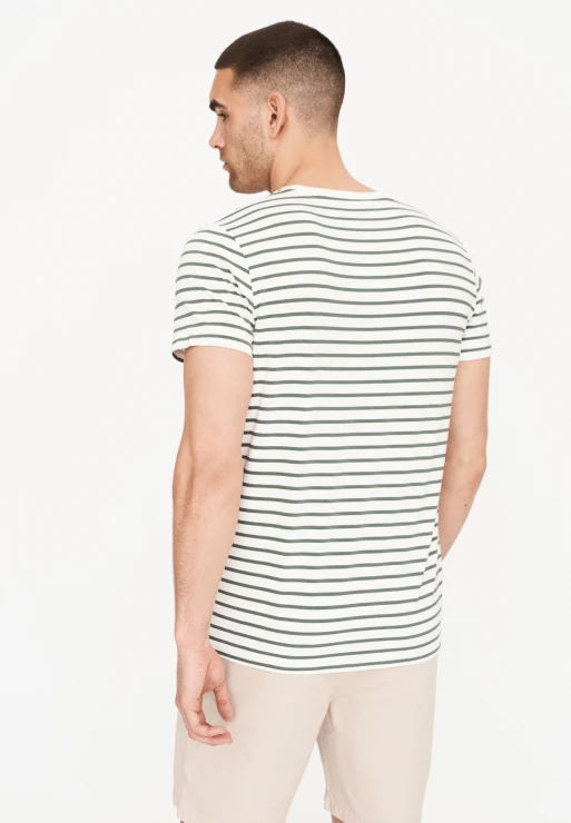 Resteröds R-neck Tee Bamboo | Green Striped