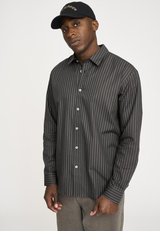 Resteröds Shirt 'Davis' | 100% Cotton | Dark Gray With Stripes