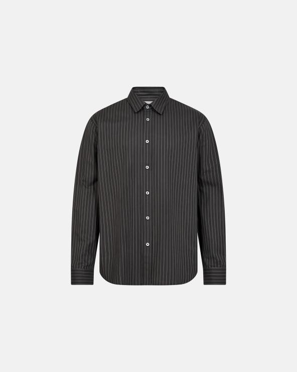 resteröds Shirt 'Davis' | 100% Cotton | Dark Gray with Stripes