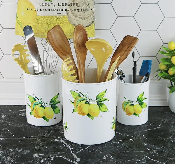 Reston Lloyd 3pc Plastic Utensil Holders Fresh Lemons