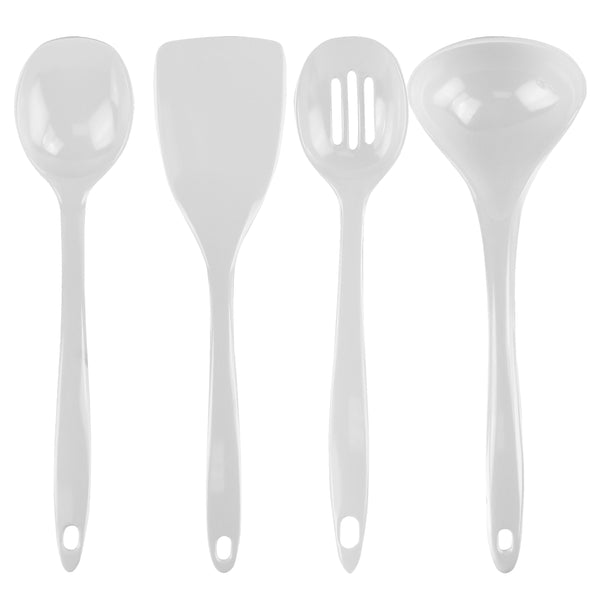 reston lloyd Calypso Basics BPA-Free Melamine Kitchen 4-Piece Food Grade Plastic Utensil Set with Spoon Spatula Ladle Slotted Spoon by Reston Lloyd White