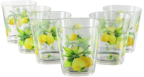 reston lloyd Fresh Lemons Acrylic Drinkware 14 oz Rock Glass Set of 6