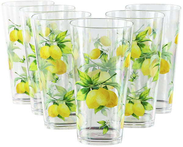 reston lloyd Fresh Lemons Acrylic Drinkware 19oz Ice Tea Glass Set of 6