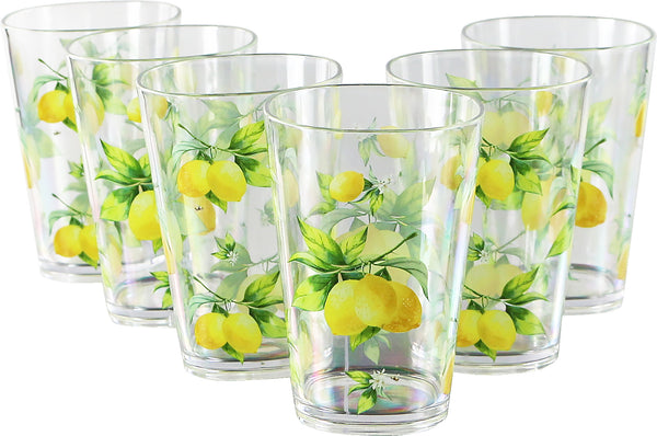 reston lloyd Fresh Lemons Acrylic Drinkware 8oz Juice Glass Set of 6