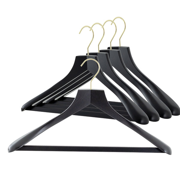 reston lloyd Metropolis Series Bodyform Wide Shoulder Coat Hanger with Pant Bar Profi 45/SV/HRS Black Gold Hook