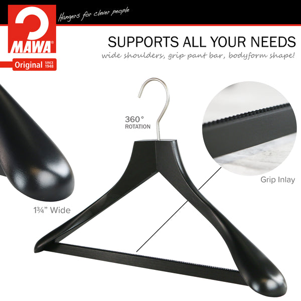 Reston Lloyd Metropolis Series Bodyform Wide Shoulder Coat Hanger With Pant Bar Profi 45/SV/HRS Black Silver Hook