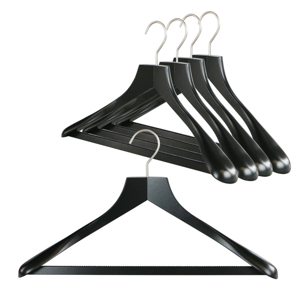 reston lloyd Metropolis Series Bodyform Wide Shoulder Coat Hanger with Pant Bar Profi 45/SV/HRS Black Silver Hook
