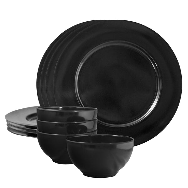 reston lloyd 12pc Melamine Dinner Set Black