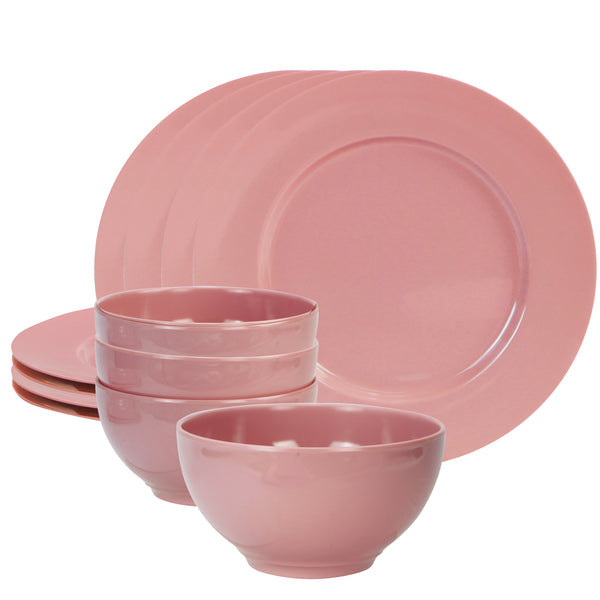 reston lloyd 12pc Melamine Dinner Set Pink