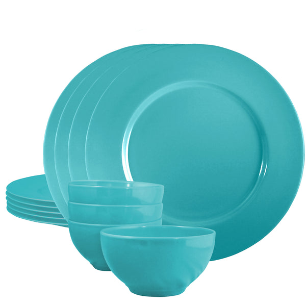 reston lloyd 12pc Melamine Dinner Set Turquoise