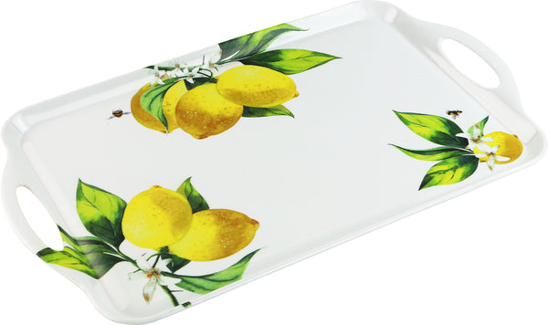 reston lloyd Reston Lloyd Multi-Purpose 18" Rectangle Melamine Plastic Handled Tray Fresh Lemons
