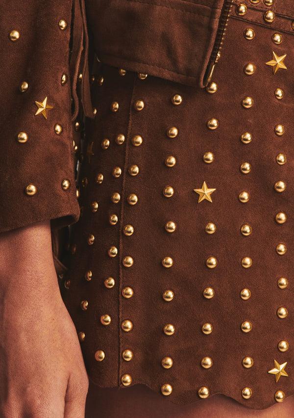 Retrofête Low Rise Kirk Suede Studded Skirt Retrofête