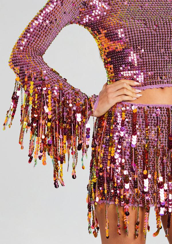 Retrofête Miriam Sequin Fringe Crochet Top Retrofête