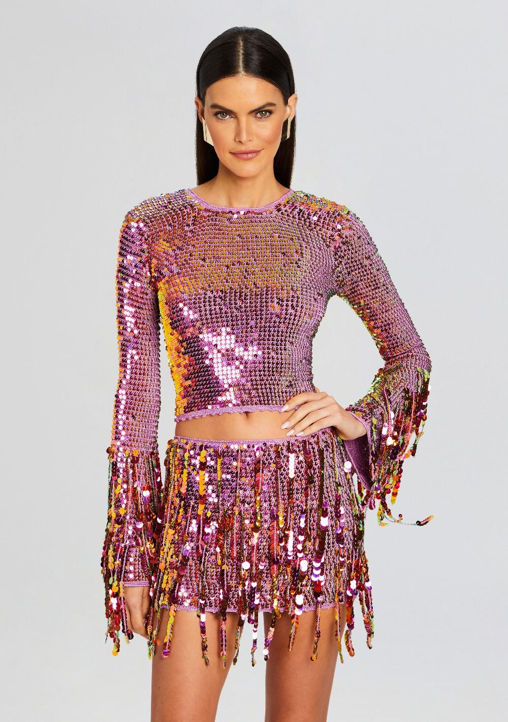 retrofête Miriam Sequin Fringe Crochet Top retrofête