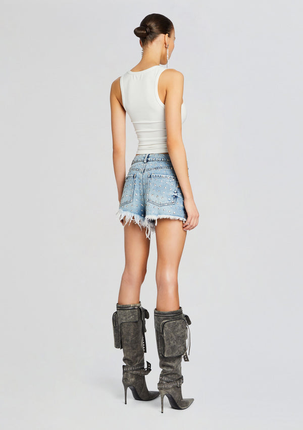 Retrofête Angel Embellished Denim Short Retrofête