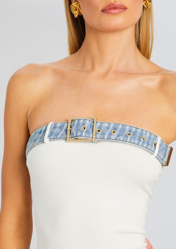 Retrofête Blanche Knit Denim Dress SEROYA