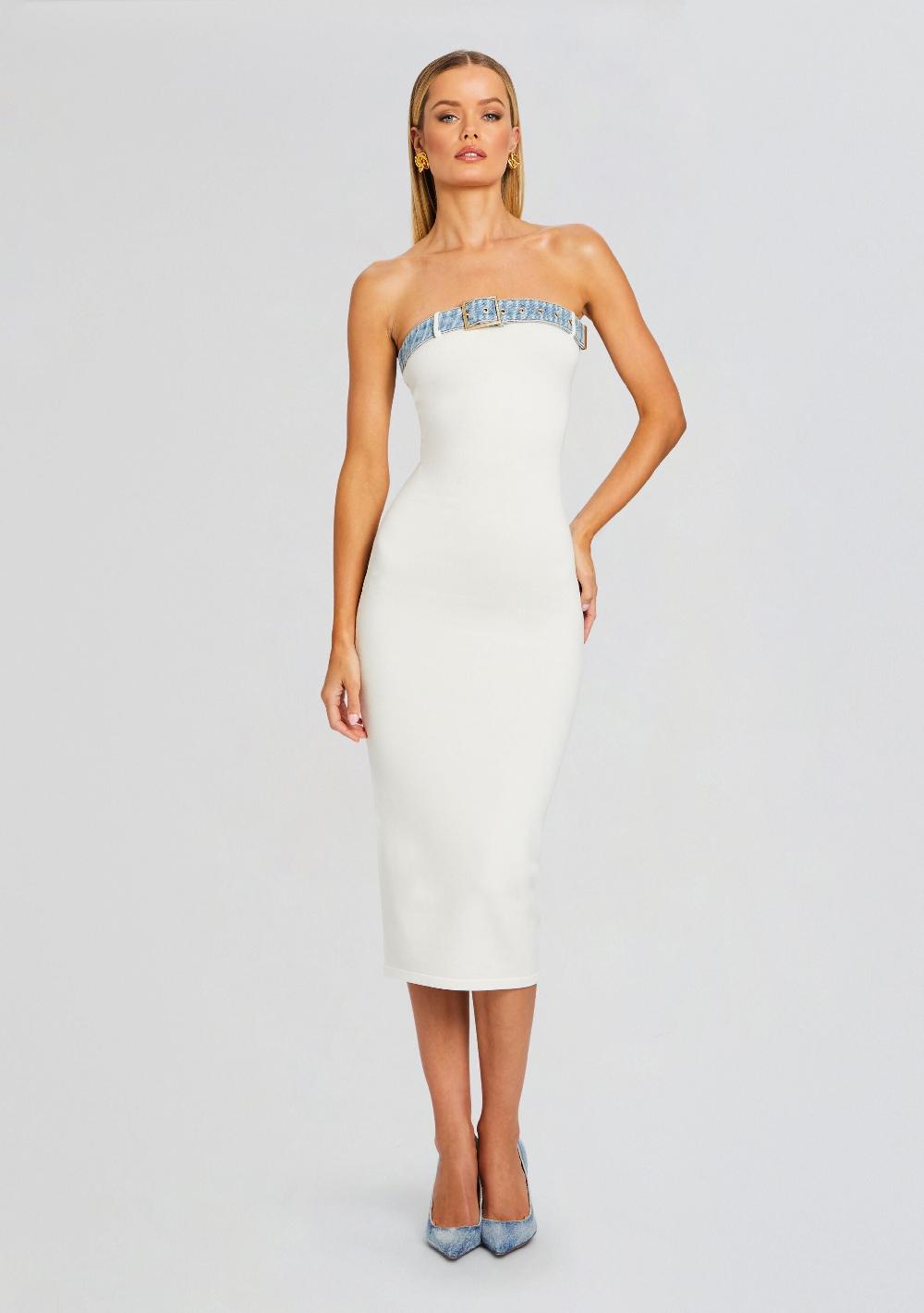 retrofête Blanche Knit Denim Dress SEROYA