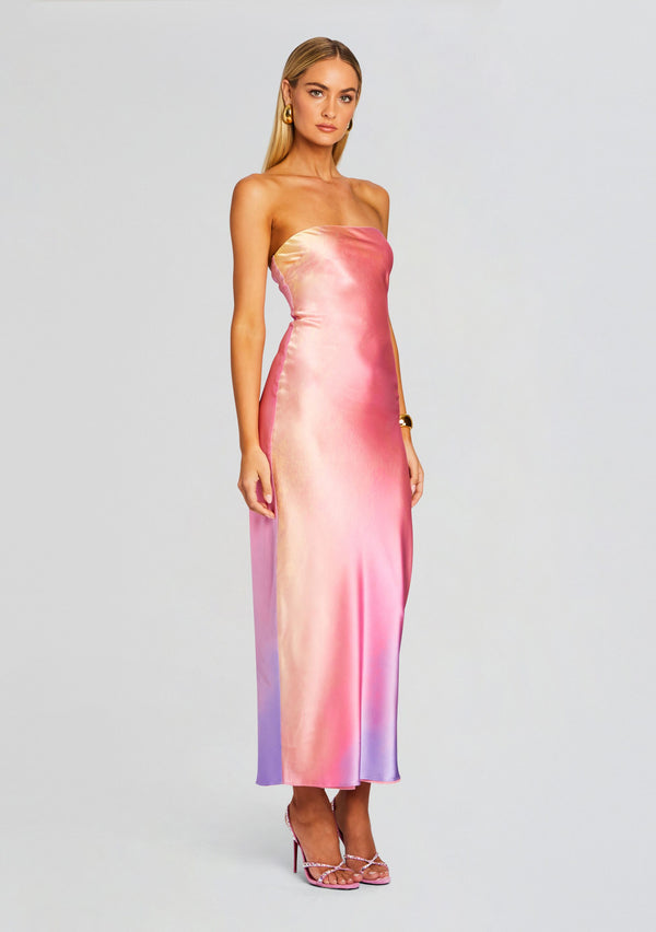 Retrofête Cerith Silk Strapless Midi Dress SEROYA