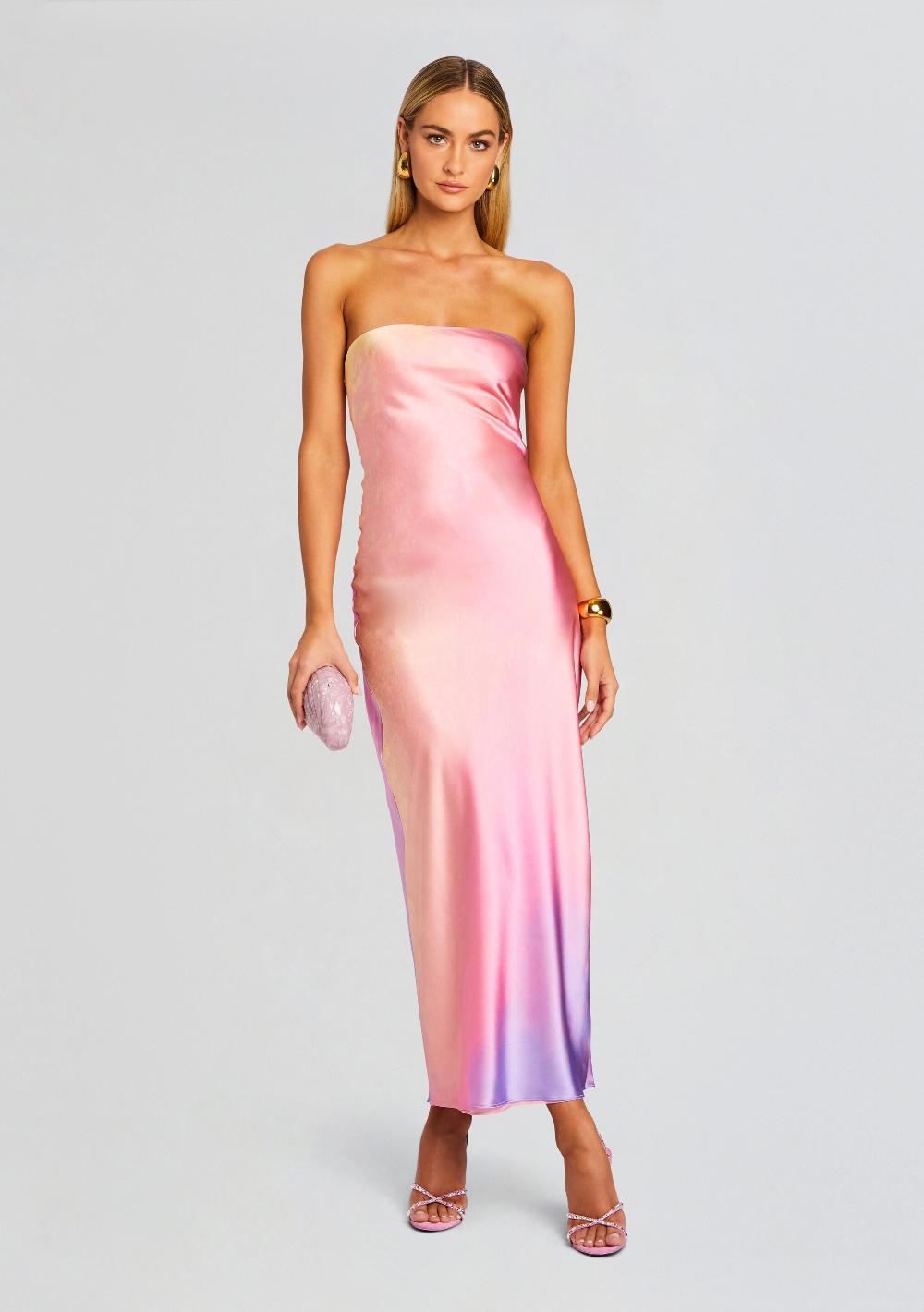 retrofête Cerith Silk Strapless Midi Dress SEROYA