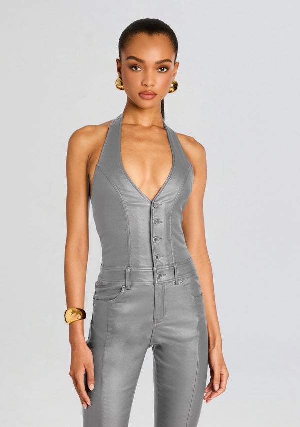 Retrofête Cynthia Coated Denim Jumpsuit Retrofête