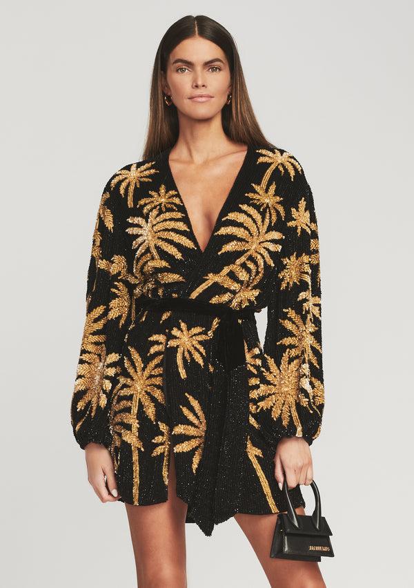 Retrofête Gabrielle Sequin Palm Robe Retrofête