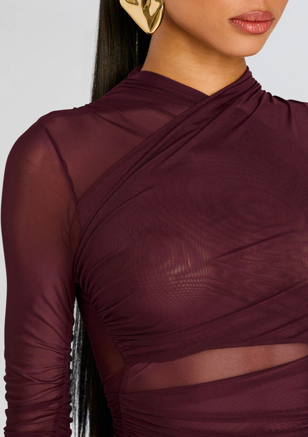 Retrofête Moxey Ruched Mesh Mini Dress SEROYA