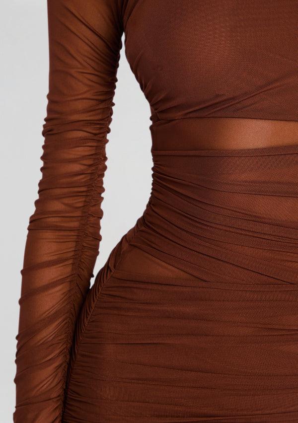 Retrofête Moxey Ruched Mesh Mini Dress SEROYA