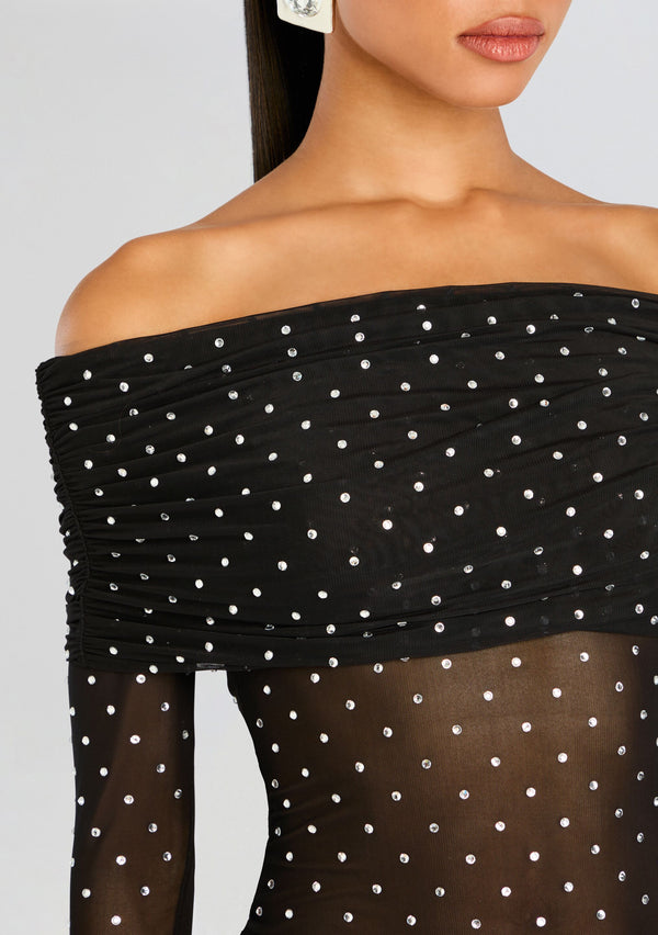 Retrofête Oriana Embellished Mesh Top Retrofête