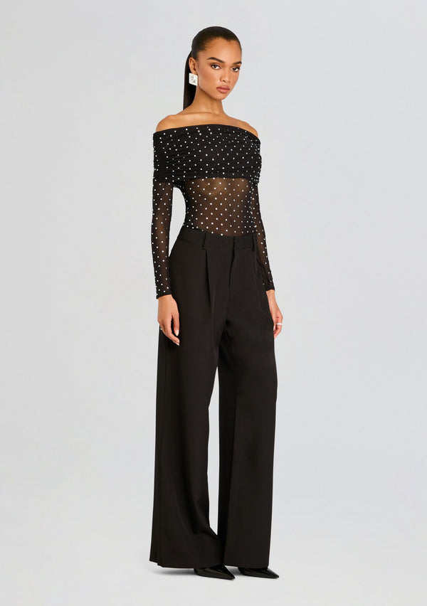 Retrofête Oriana Embellished Mesh Top Retrofête